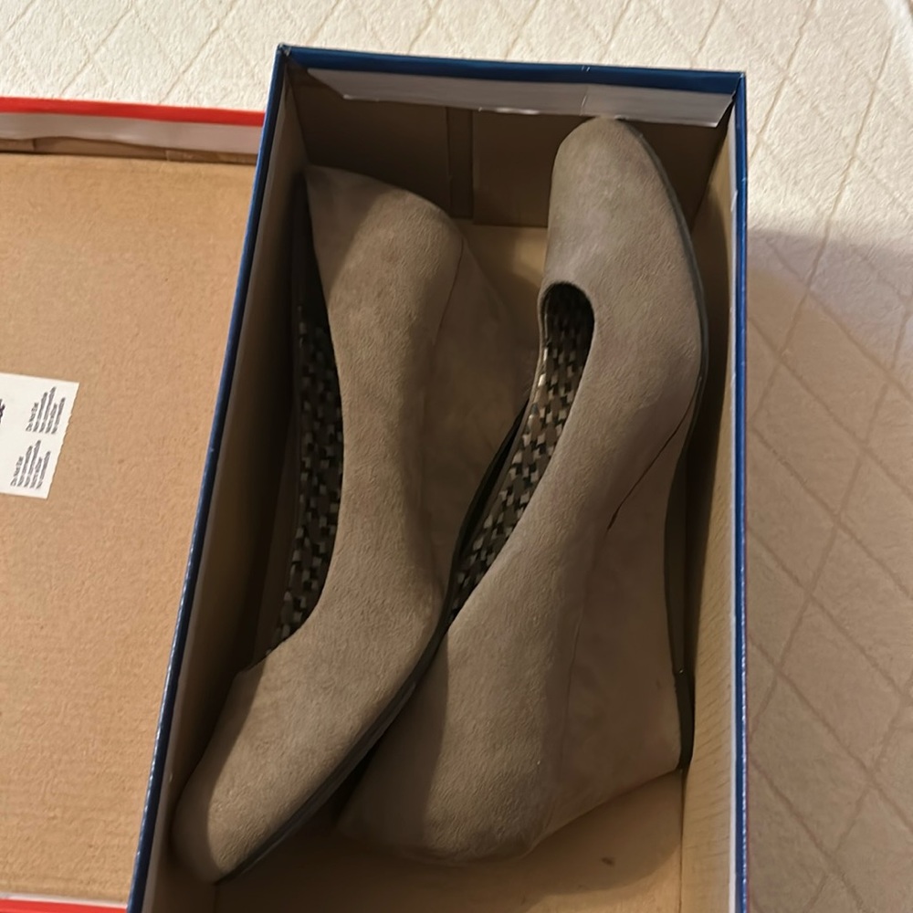 Woman’s slip on shoes with heel.